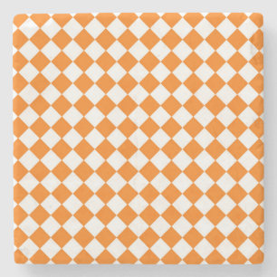 Oranges Weißes Schachbrett-Diamantmuster Steinuntersetzer