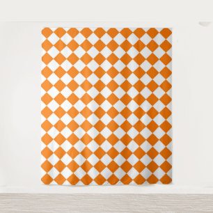 Oranges Weißes Schachbrett-Diamantmuster Wandteppich