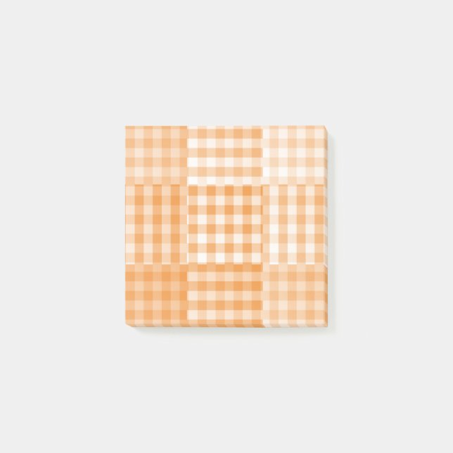 Oranges Weißes Schachbrett-Patchwork-Muster Post-it Klebezettel (Vorderseite)