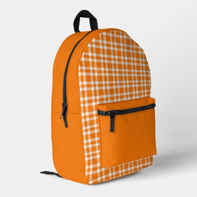 Oranges Weißkariertes Muster Bedruckter Rucksack (Rückseitige Ecke links)
