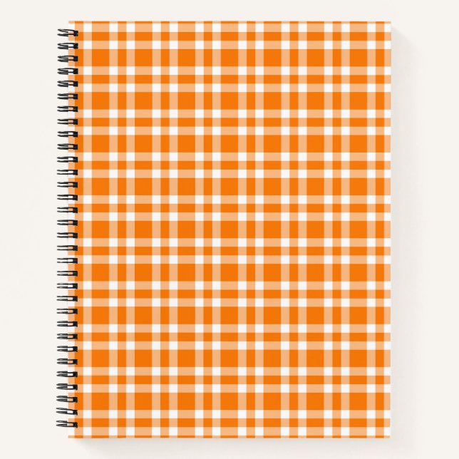 Oranges Weißkariertes Muster Notizbuch (Vorderseite)