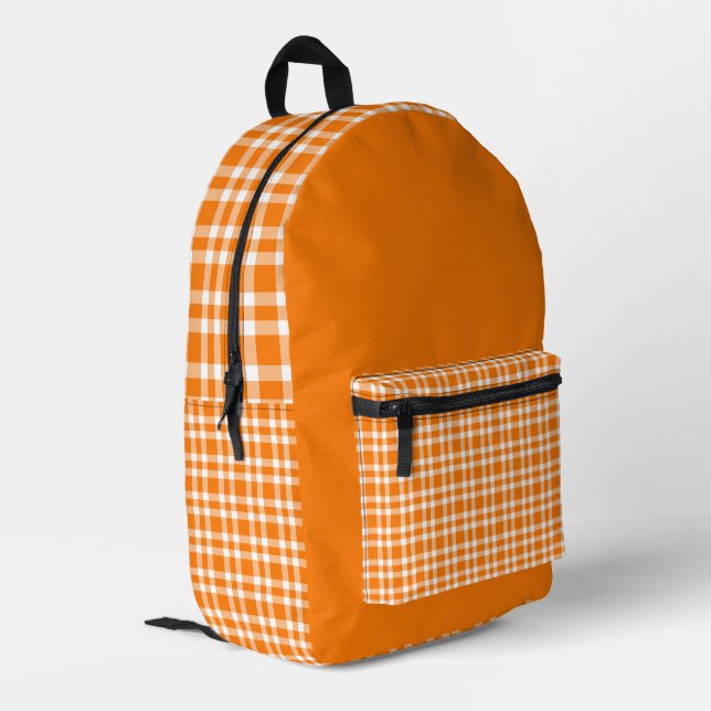 Oranges Weißkaromuster Bedruckter Rucksack (Rückseitige Ecke links)