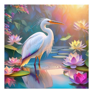 Orangeschnabeliger Weißer Reiher Fantasy-Vogel Fotodruck