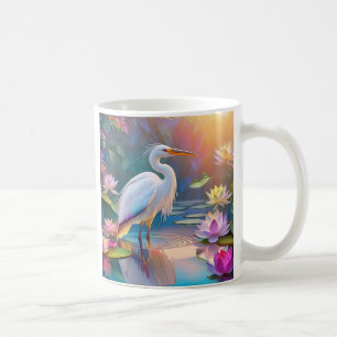 Orangeschnabeliger Weißer Reiher Fantasy-Vogel Kaffeetasse