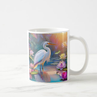 Orangeschnabeliger Weißer Reiher Fantasy-Vogel Kaffeetasse