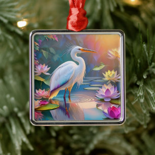 Orangeschnabeliger Weißer Reiher Fantasy-Vogel  Ornament Aus Metall