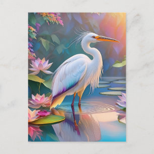 Orangeschnabeliger Weißer Reiher Fantasy-Vogel Postkarte