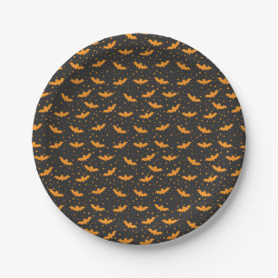 Orangeschwarzes Halloween Fledermausmuster Pappteller