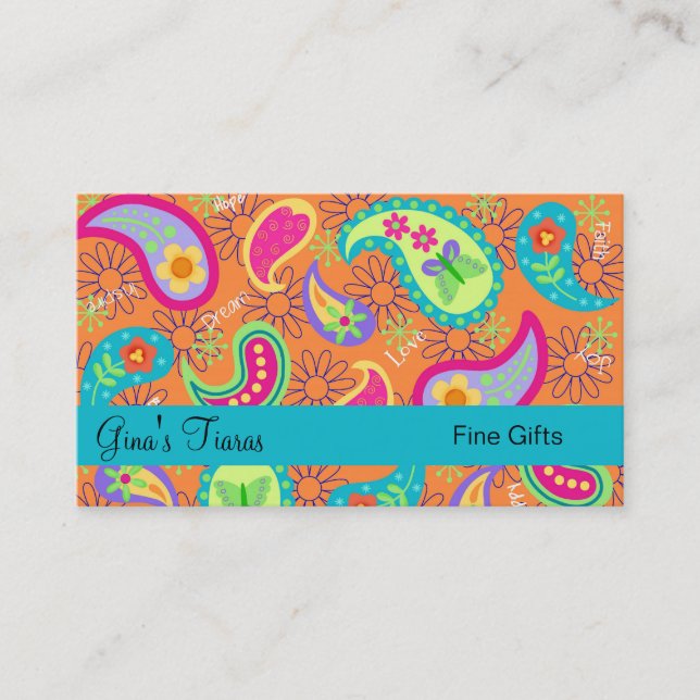 OrangeTürkise Blue Modern Paisley Whimsy Muster Visitenkarte (Vorderseite)