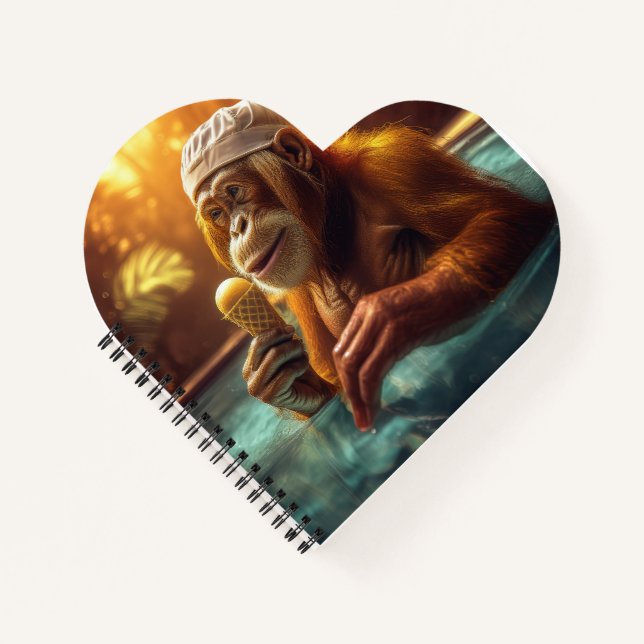 Orangutan am Pool mit Eiscreme Notizbuch (Vorderseite)