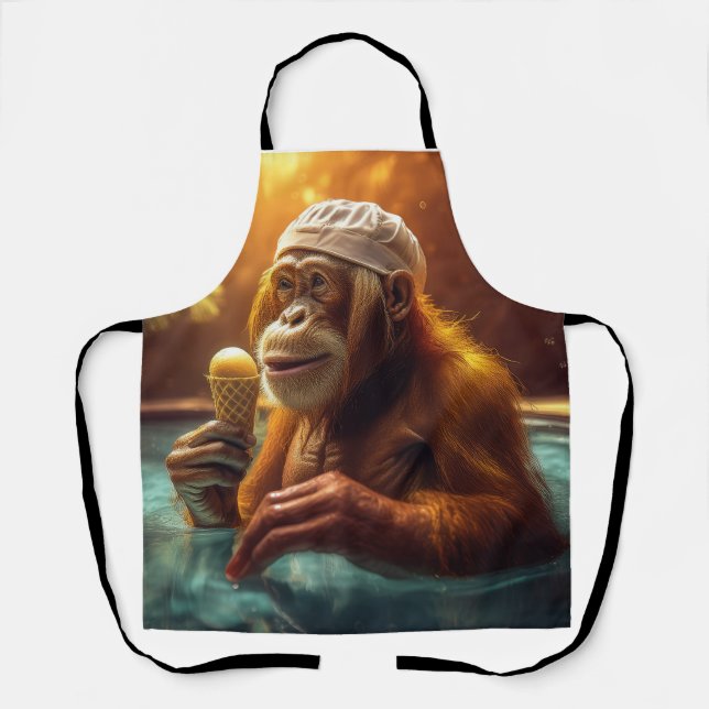 Orangutan am Pool mit Eiscreme Schürze (Vorderseite)