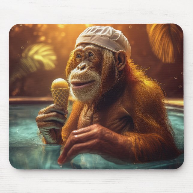 Orangutan am Pool mit Eiskremsohle Mousepad (Vorne)
