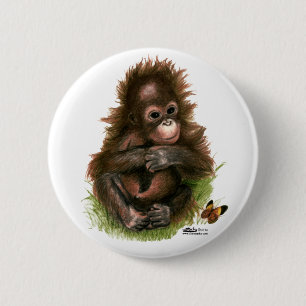 Orangutan Baby and Butterfly Button