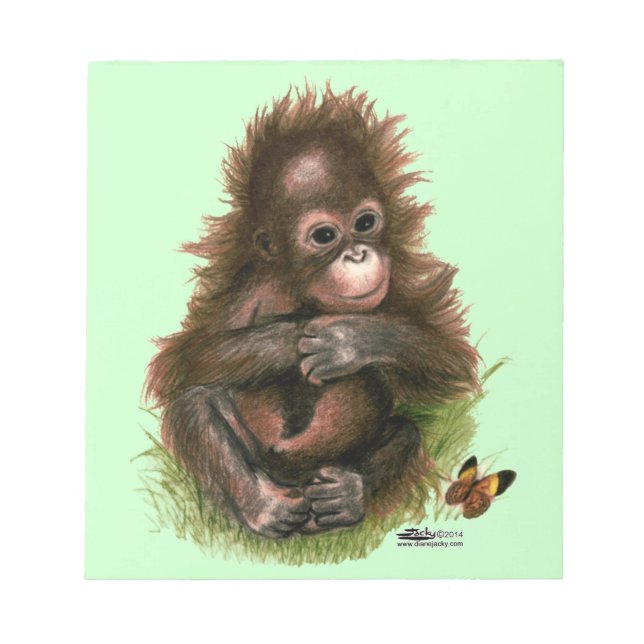 Orangutan Baby and Butterfly Notizblock (Vorderseite)