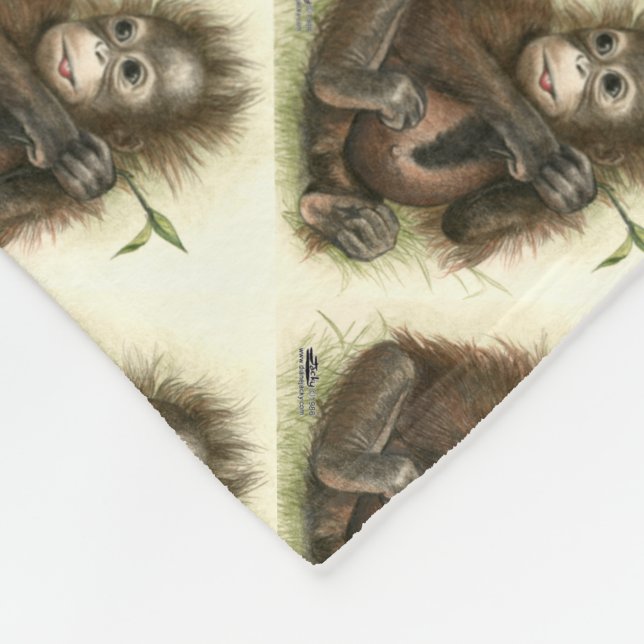 Orangutan Baby With Leaves Fleecedecke (Ecke)