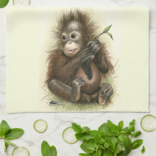 Orangutan Baby With Leaves Küchentuch