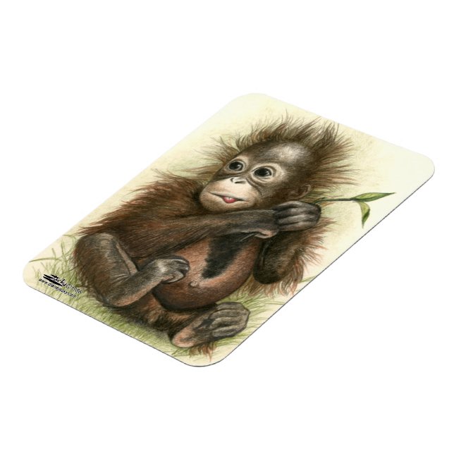 Orangutan Baby With Leaves Magnet (Linke Seite)