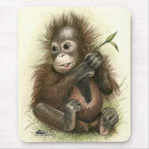 Orangutan Baby With Leaves Mousepad