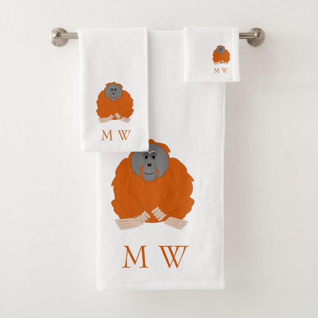 Orangutan Design Monogrammed Badhandtuch Set (Insitu)