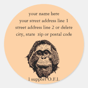 Orangutan Foundation International-Adressetiketten Runder Aufkleber
