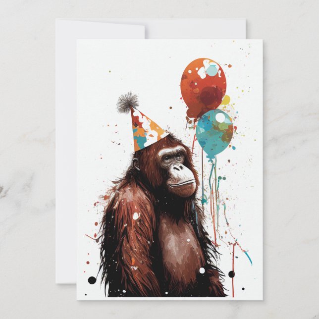 Orangutan Geburtstagsparty Flat Grußkarte Dankeskarte (Vorderseite)