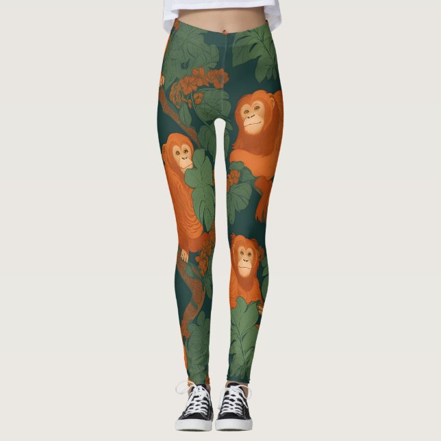 Orangutan Retro Personalisiertes Muster Leggings (Vorderseite)