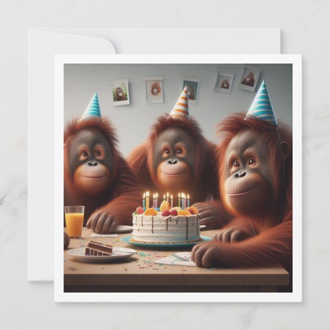 Orangutangs feiern, Affenbild Geburtstag Einladung (Vorderseite)