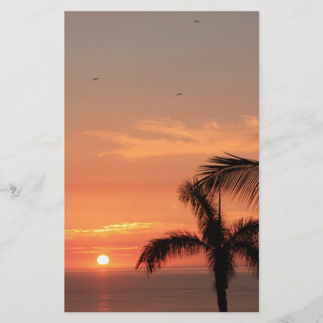 Oranhawaiianischer Sonnenuntergang, Vögel und Palm Briefpapier (Vorderseite)