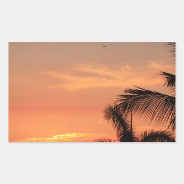 Oranhawaiischer Sonnenuntergang, Vögel und Palmen Rechteckiger Aufkleber (Vorderseite)