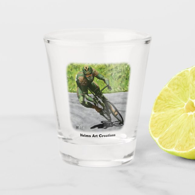 Orc Cyclist Bike Racing Fantasy Kunst, Dichtung un Schnapsglas (Vorderseite)