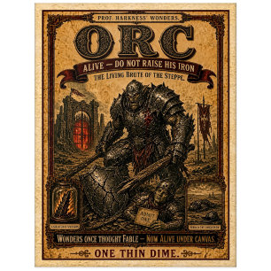 Orc, Vintage Zirkusmonster Postkarte
