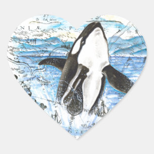 Orca - Antike Karte Herz-Aufkleber