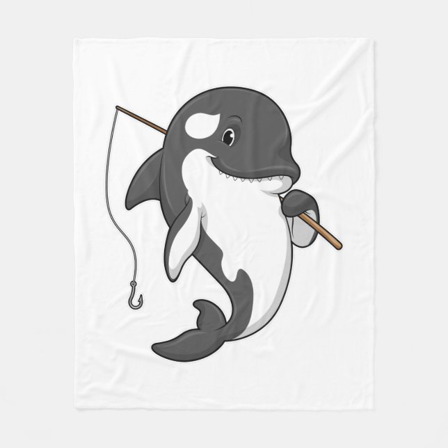 Orca as Fisher mit Angelrute Fleecedecke (Vorderseite)