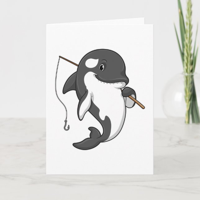 Orca as Fisher mit Angelrute Karte (Vorderseite)
