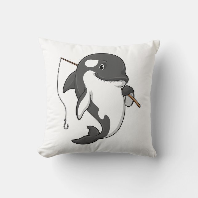 Orca as Fisher mit Angelrute Kissen (Vorderseite)
