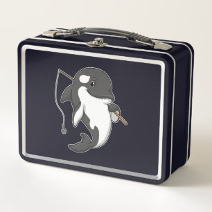 Orca as Fisher mit Angelrute Metall Brotdose