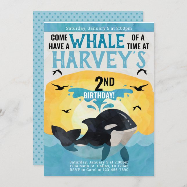 Orca Baleine Anniversaire Fête Invitation (Devant / Derrière)