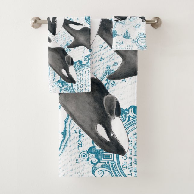 Orca baleines famille bleu antique (En situation)