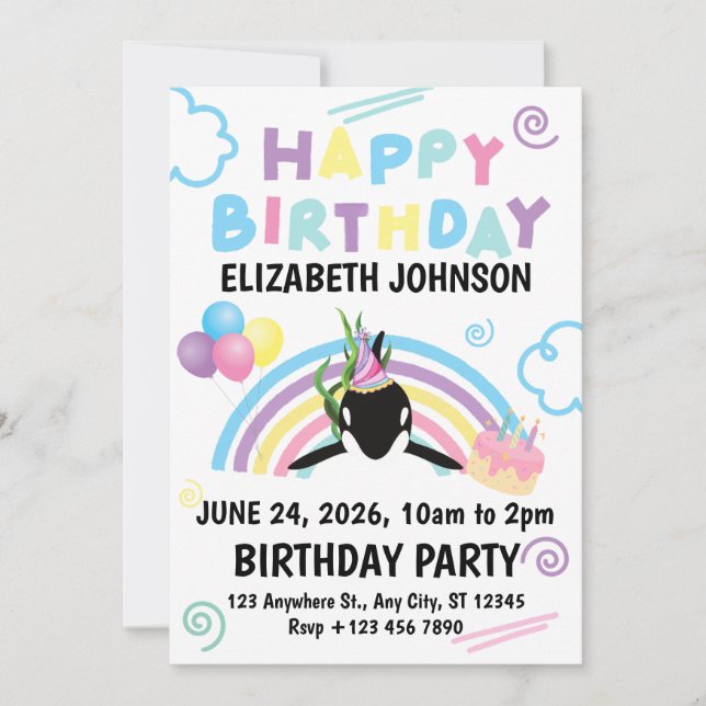 Orca Birthday Party Invitation in White (Devant)