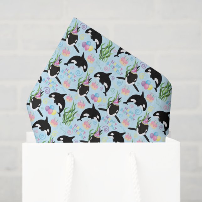 Orca Birthday Tissue Paper in Blue Seidenpapier (Geschenk Tasche)