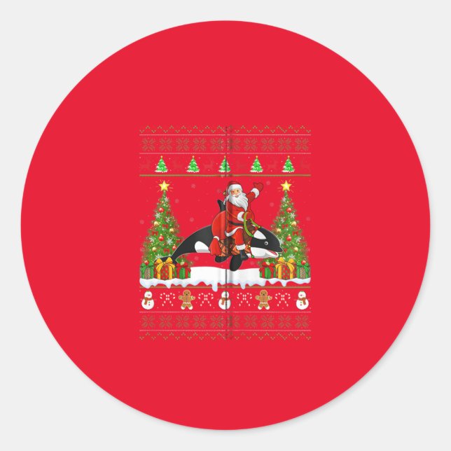 Orca Christmas Pajama Runder Aufkleber (Vorderseite)