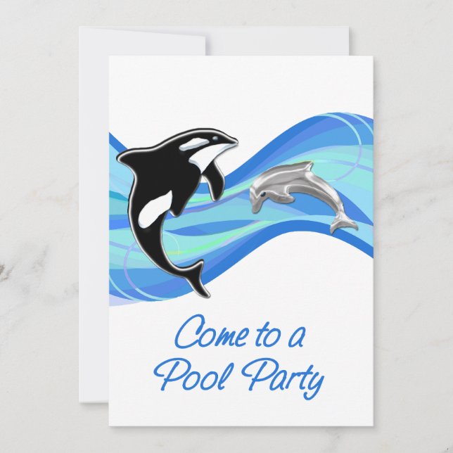 Orca & Dolphin im Waves Pool Party Einladung (Vorderseite)