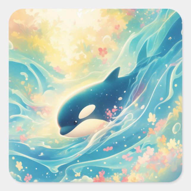 Orca Guardian of the Deep Quadratischer Aufkleber (Vorderseite)