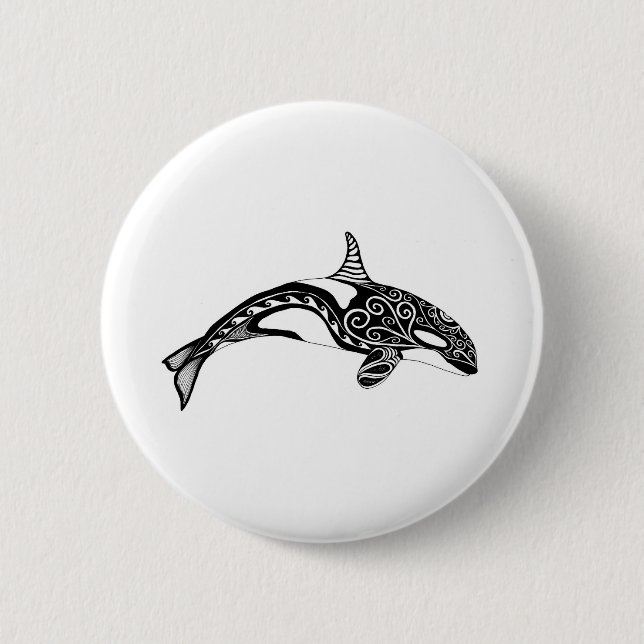 Orca - Handgezeichnet - Schwarz und Weiß Button (Vorderseite)