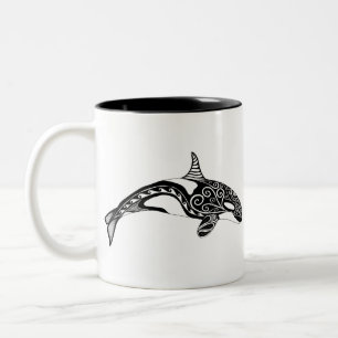 Orca - Handgezogen - Schwarz und Weiß Zweifarbige Tasse