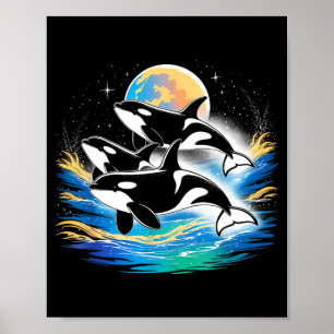 Orca im Weltraum Planeten Sterne Wand Liebhaber Poster