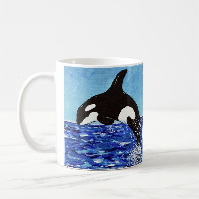 Orca in der blauen Malerei Kaffeetasse (Links)