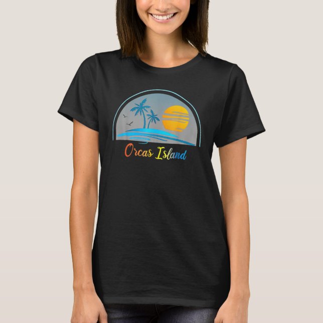 Orca Island Wa Washington Souvenir Palm Tree Surfe T-Shirt (Vorderseite)