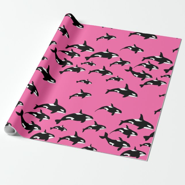 Orca Killer Wale Schwimmen Muster auf rosa Geschenkpapier (Ungerollt)