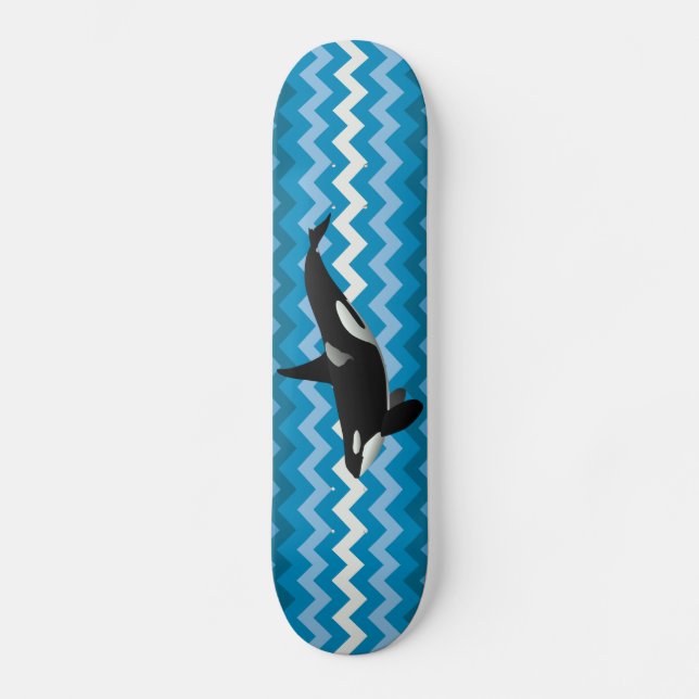 Orca Killer Whale Blue Zigzag Zickzack Skateboard (Vorderseite)